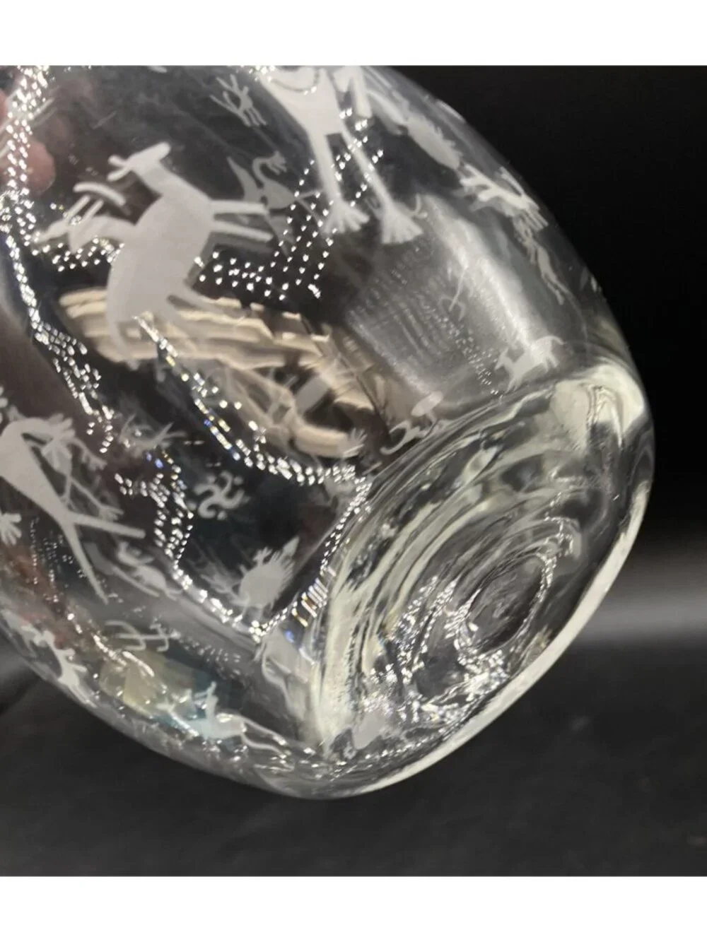 Etched Petroglyph Cave Drawings Clear 9” Tall Wine Carafe
